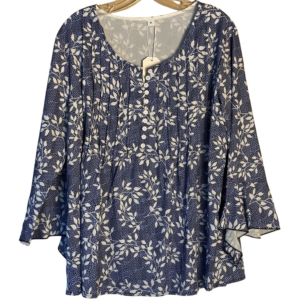 SHEIN XL polyester blue and white blouse, NWOT